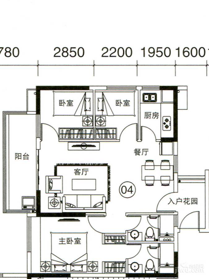 力迅时光里3室2厅2卫93㎡户型图