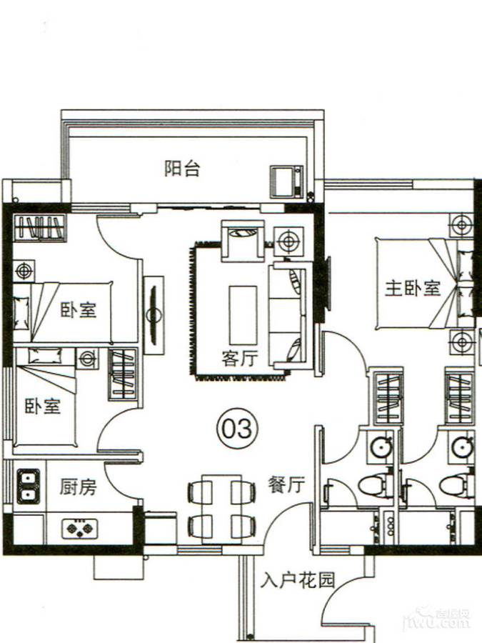 力迅时光里3室2厅2卫93㎡户型图