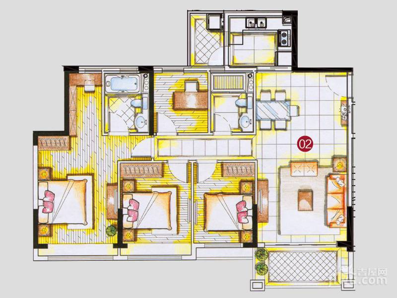 敏建锦绣世家4室2厅2卫125㎡户型图