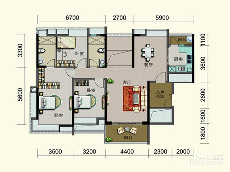 番禺云山诗意3室2厅2卫112㎡户型图