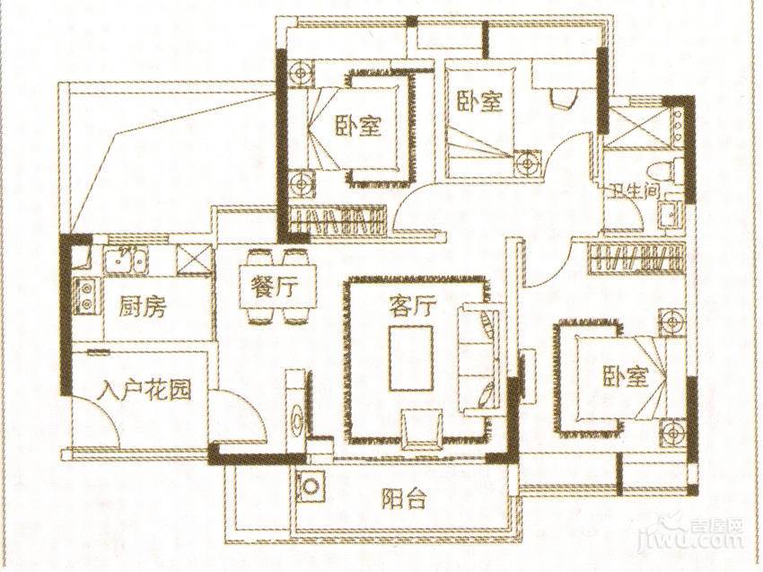 番禺云山诗意3室2厅1卫87㎡户型图