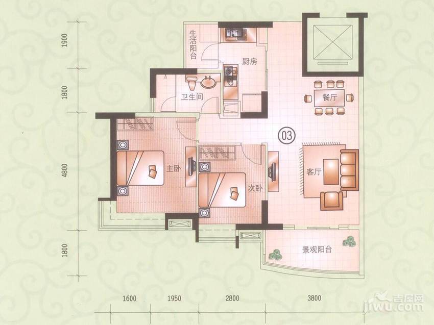 广州新塘新世界花园2室2厅1卫85㎡户型图