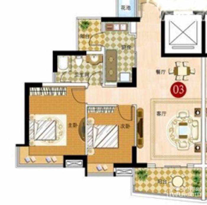 广州新塘新世界花园2室2厅1卫106㎡户型图