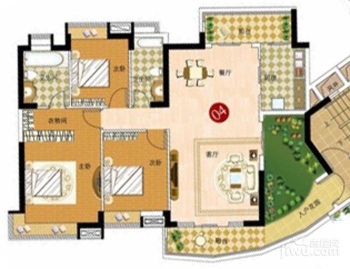 广州新塘新世界花园3室2厅2卫124㎡户型图