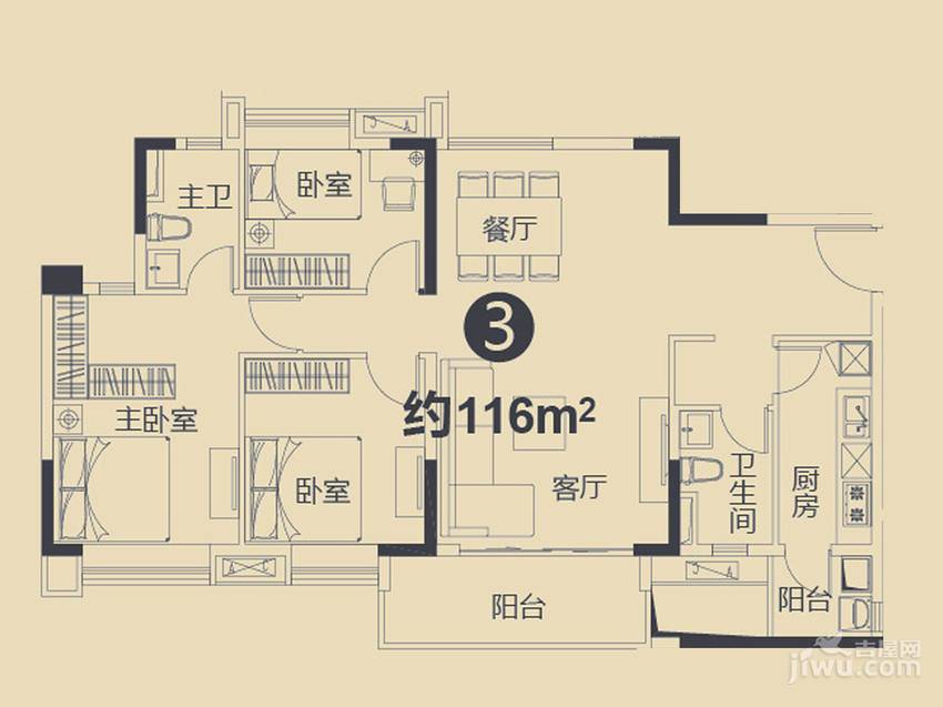 广州时代倾城3室2厅2卫116㎡户型图