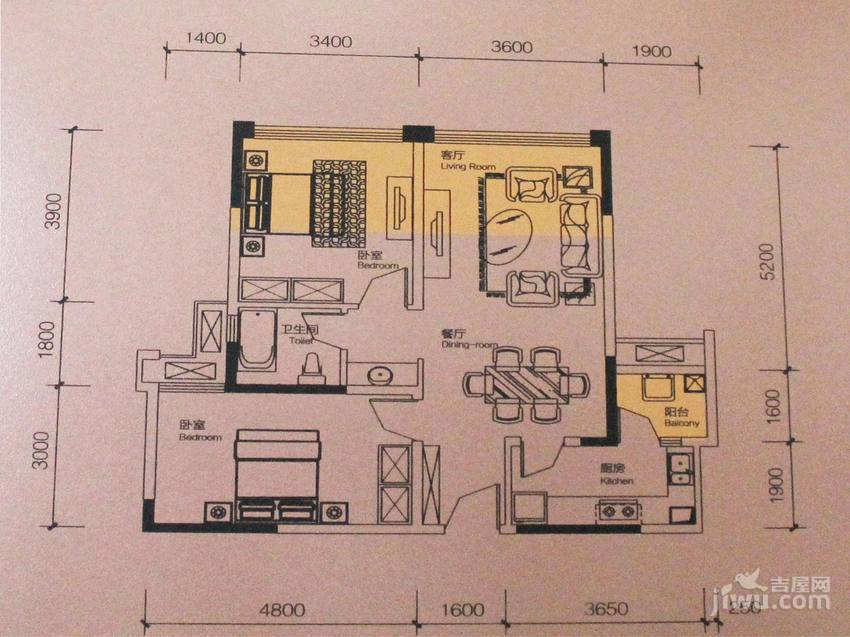 招商雍华府2室2厅1卫78㎡户型图