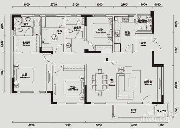 交大归谷国际住区4室2厅2卫165.6㎡户型图