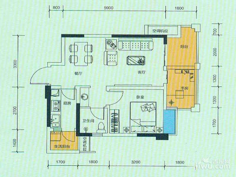 国宾时光汇1室1厅1卫58㎡户型图