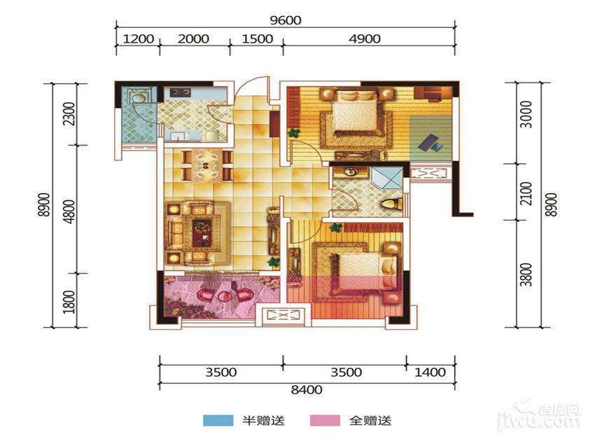 中铁银杏广场2室2厅1卫68㎡户型图