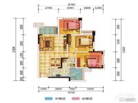 中铁银杏广场3室2厅1卫77.4㎡户型图