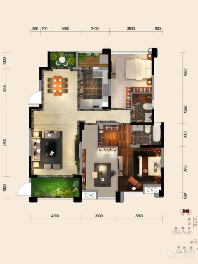 九龙仓御园3室2厅2卫144㎡户型图