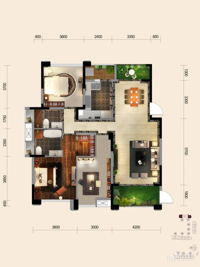 九龙仓御园3室2厅2卫147㎡户型图