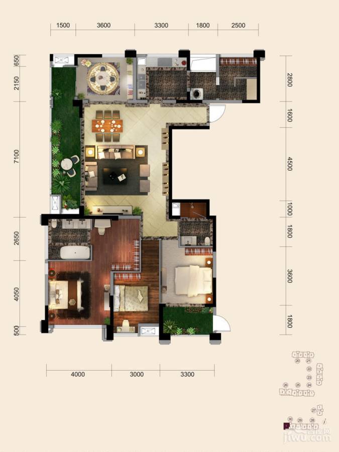 九龙仓御园4室2厅2卫180㎡户型图