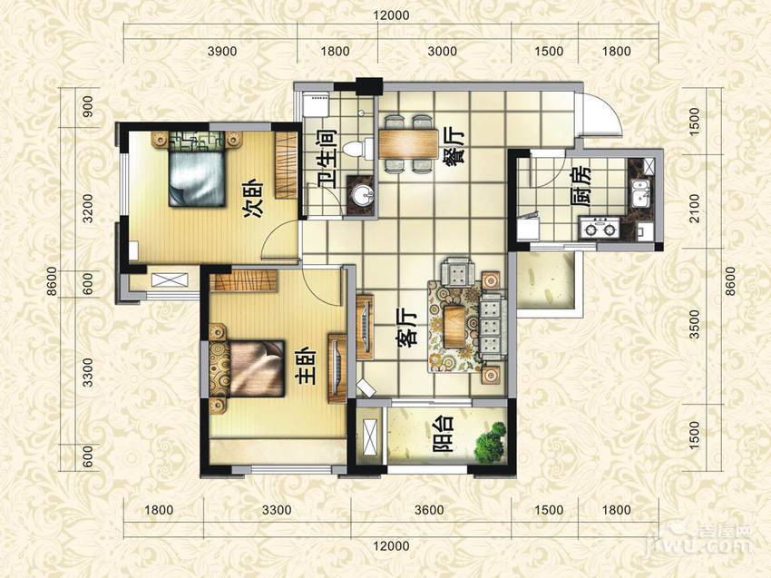 巴黎都市2室2厅1卫76.2㎡户型图