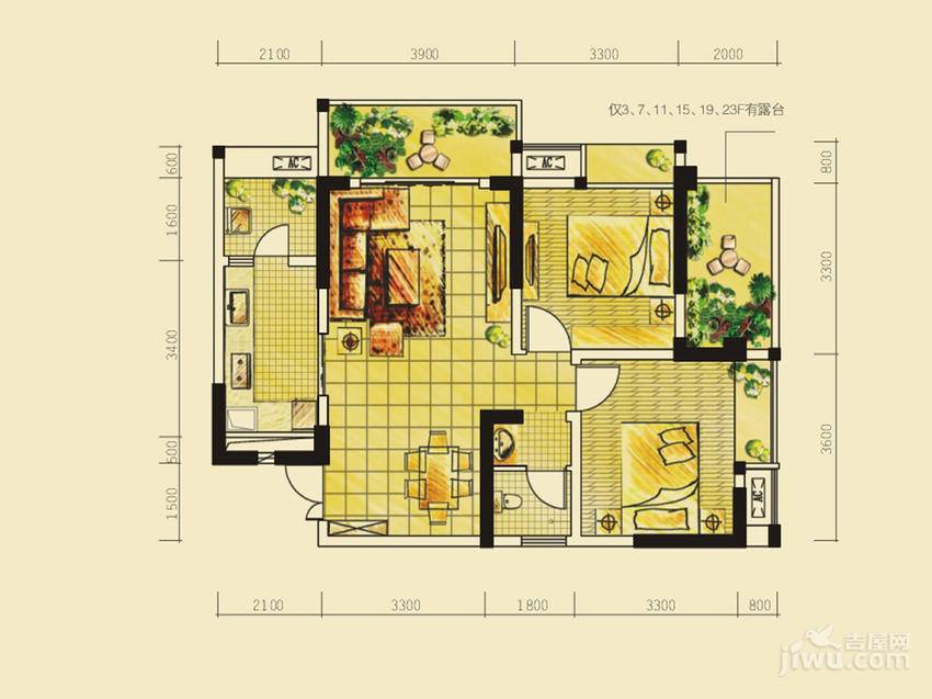 格凌兰2室2厅1卫73.6㎡户型图