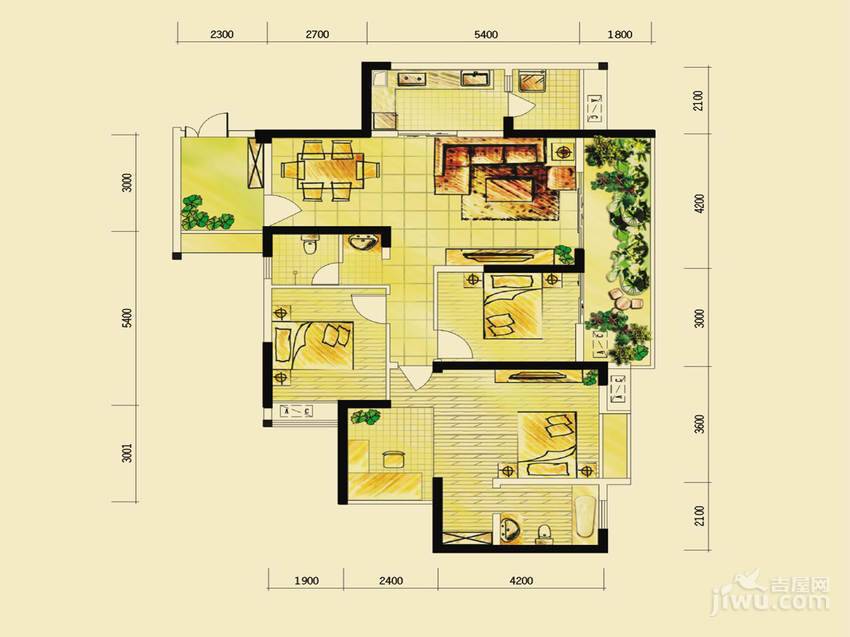 格凌兰2室2厅1卫86.9㎡户型图