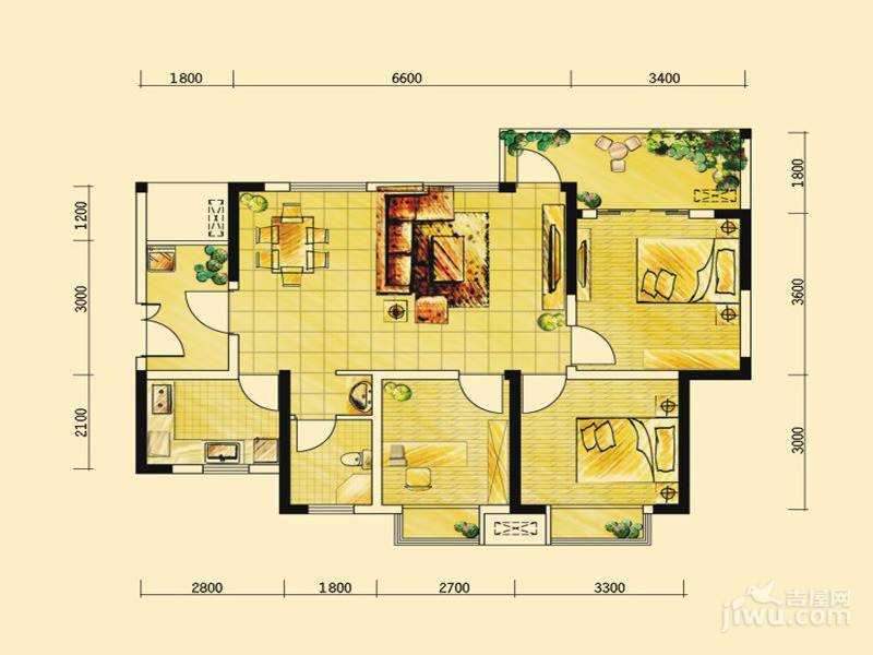 格凌兰2室2厅1卫86.9㎡户型图