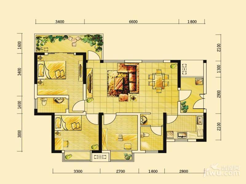 格凌兰2室2厅1卫73.6㎡户型图