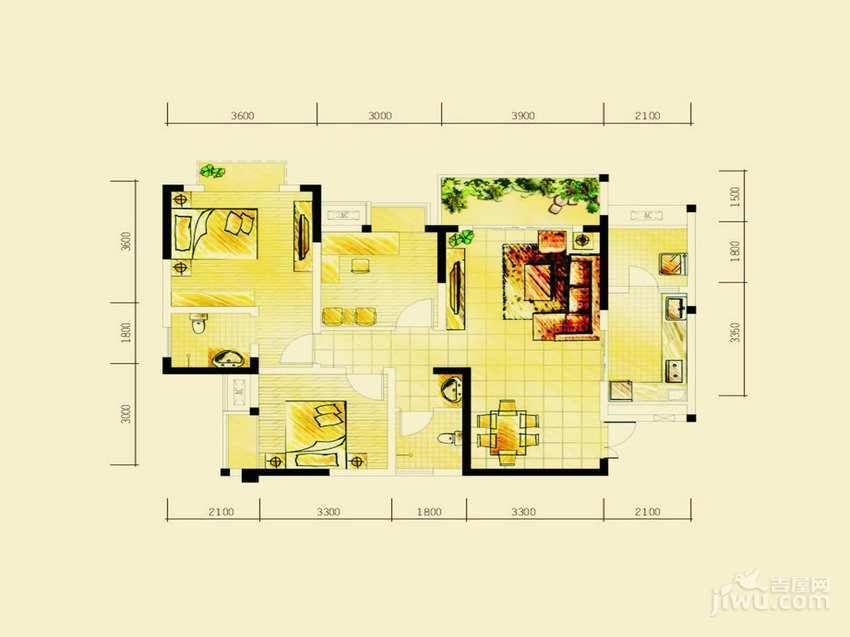 格凌兰2室2厅1卫73.6㎡户型图