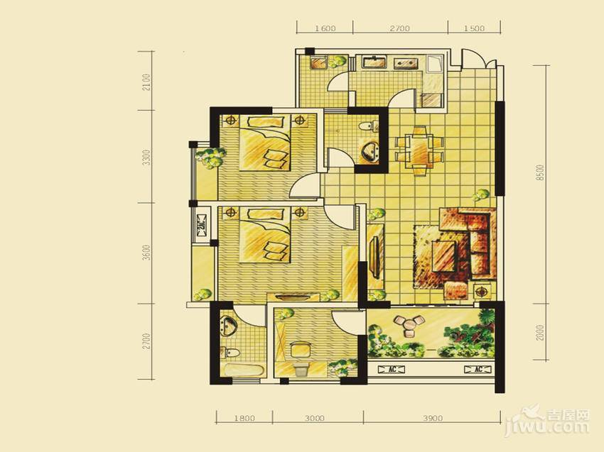 格凌兰3室2厅2卫82.2㎡户型图