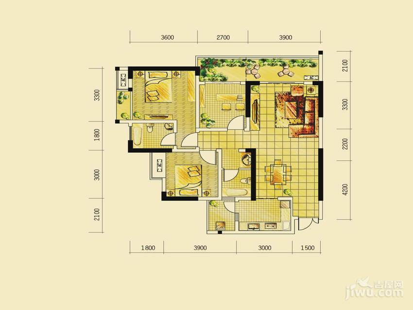 格凌兰2室2厅1卫86.9㎡户型图