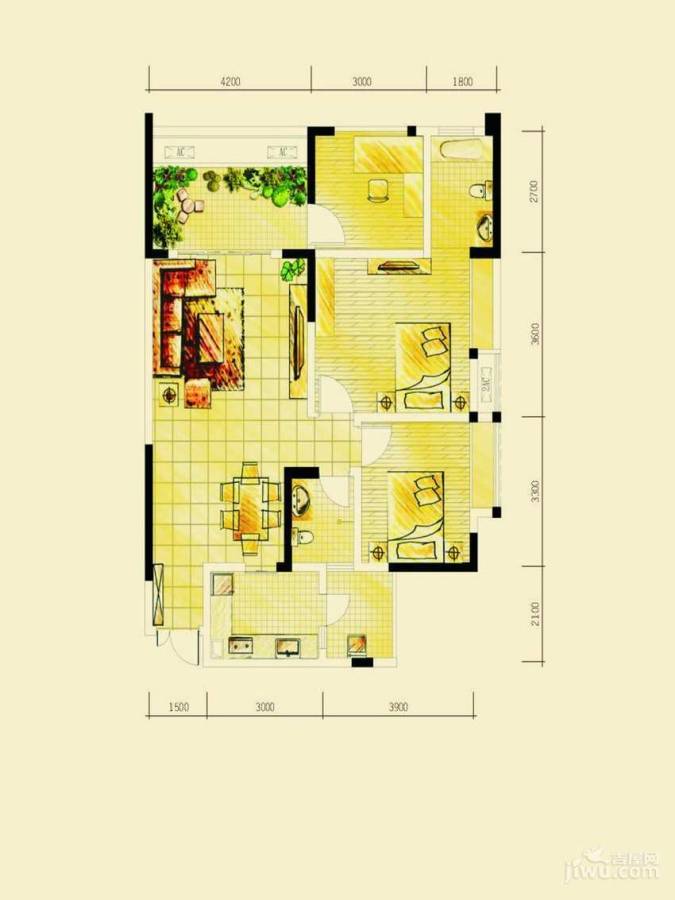 格凌兰3室2厅2卫84.3㎡户型图