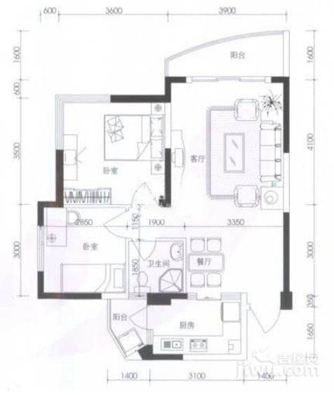 金地嘉年华城2室2厅1卫78.5㎡户型图