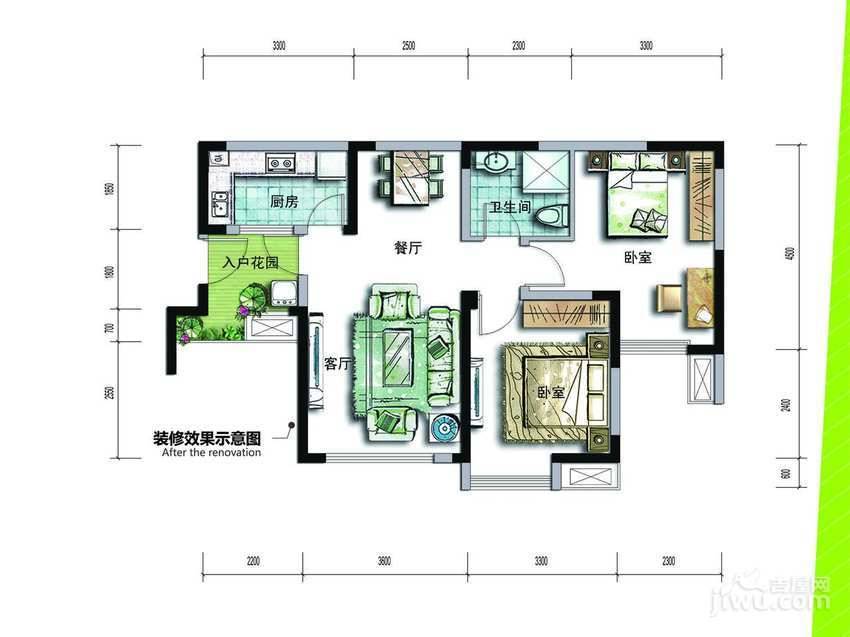 成都玩家2室2厅1卫58㎡户型图