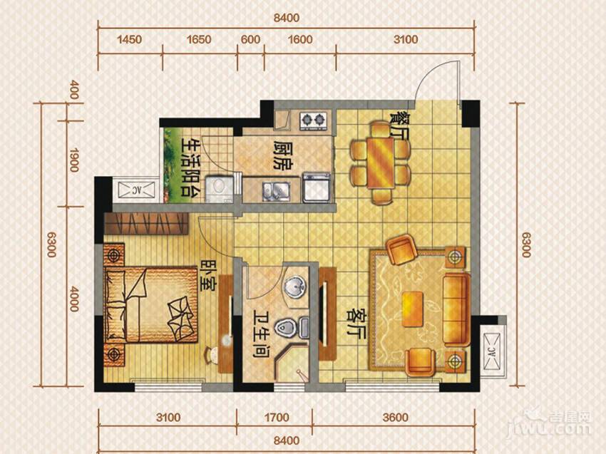 佳兆业8号1室2厅1卫55㎡户型图