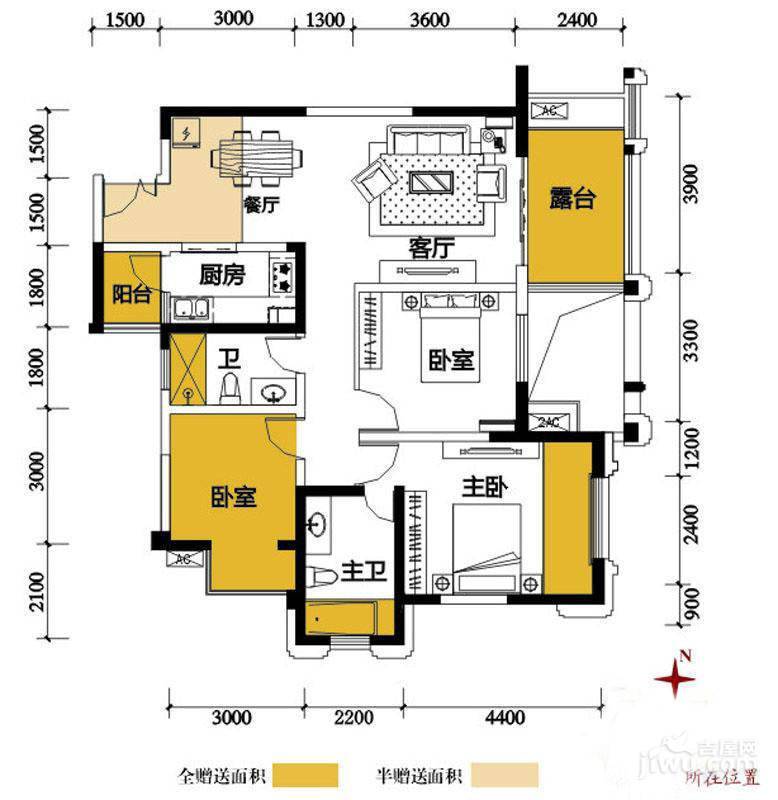 龙城国际2室2厅2卫89㎡户型图