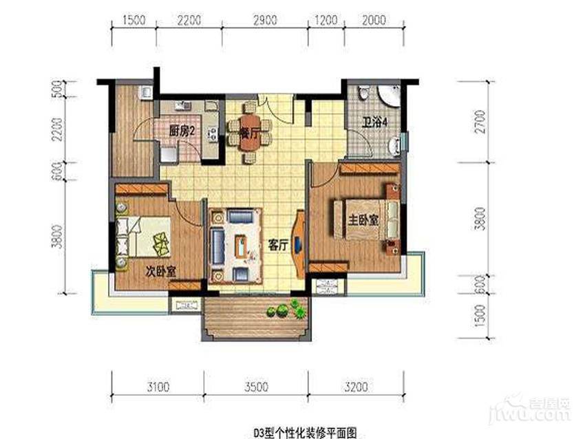 青南美湾2室2厅1卫77.8㎡户型图