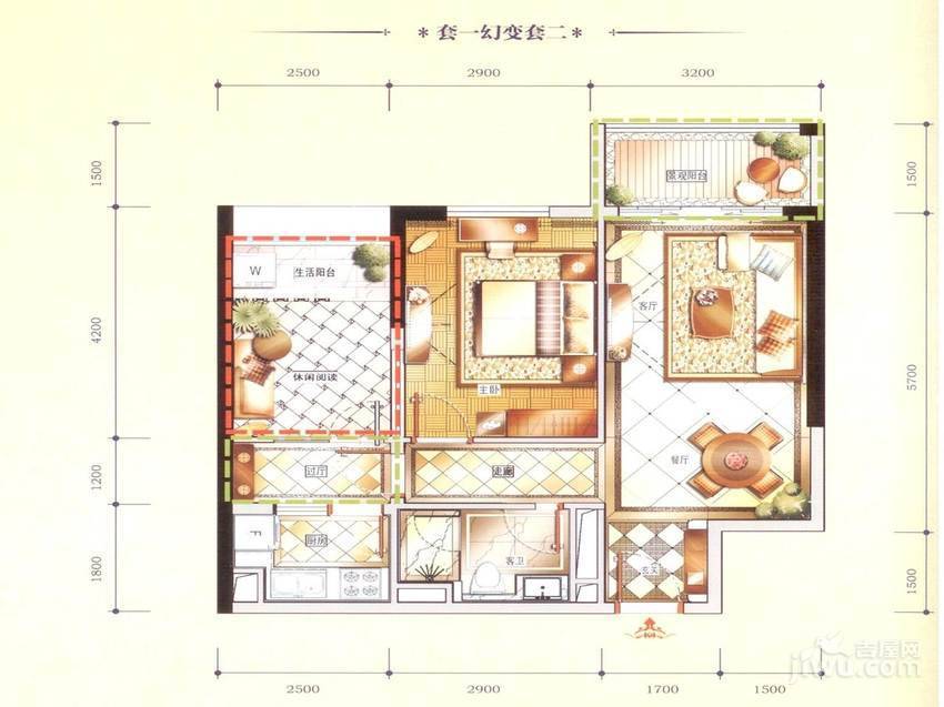 中德英伦联邦APPLER2室1厅1卫60㎡户型图