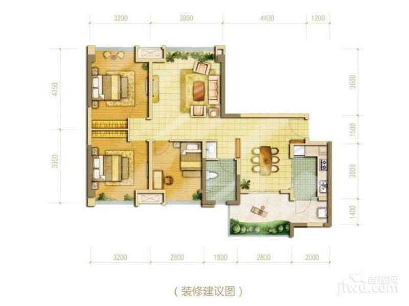 中海右岸3室2厅1卫87.9㎡户型图