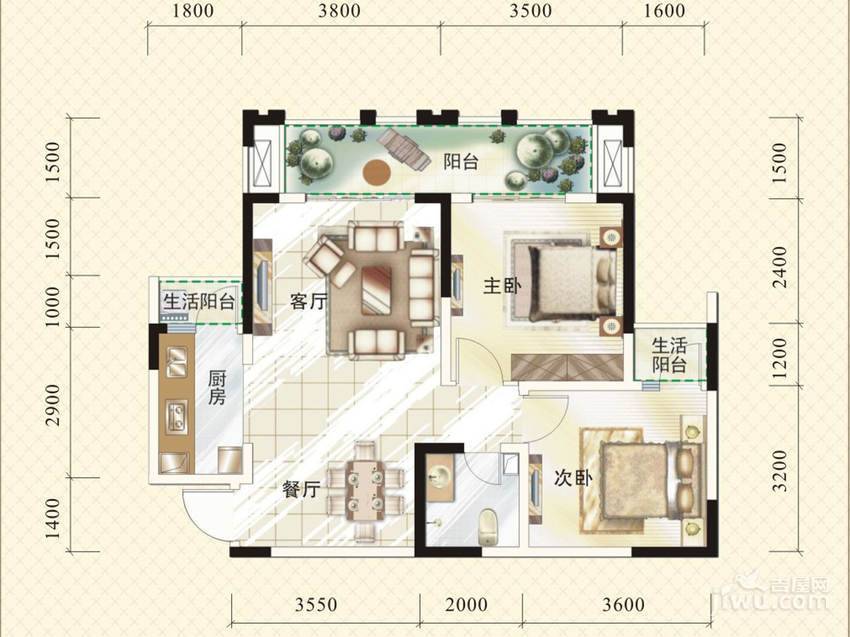 通瑞月光湖2室2厅1卫81.7㎡户型图