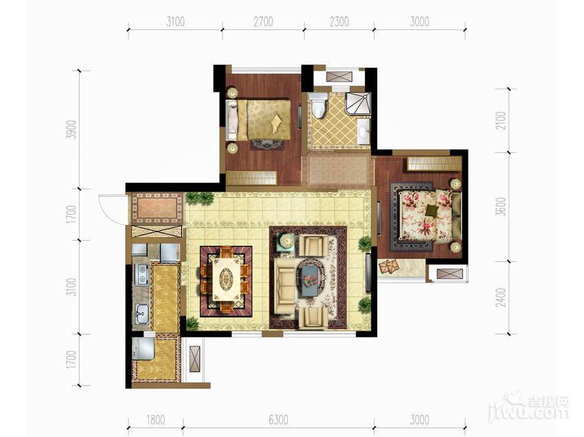 蒂梵尼T公馆2室2厅1卫80㎡户型图