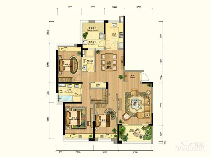 仁恒滨河湾3室2厅2卫176㎡户型图