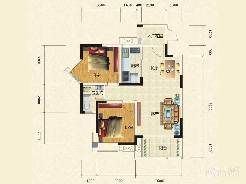 新碧园2室2厅1卫84.1㎡户型图