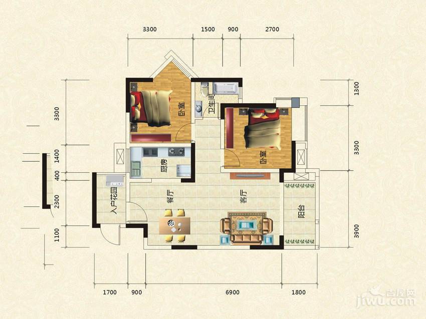 新碧园2室2厅1卫84.5㎡户型图