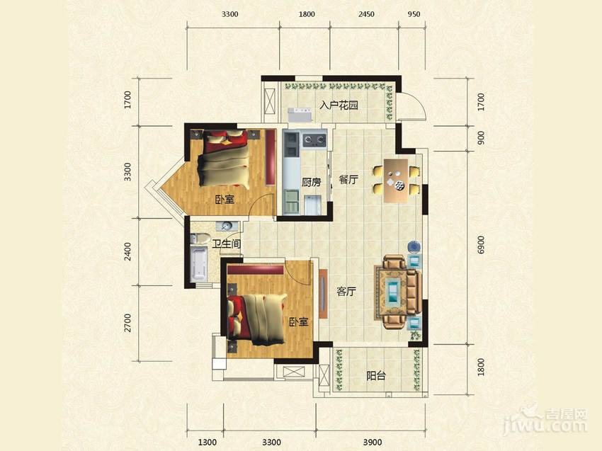 新碧园2室2厅1卫83.7㎡户型图