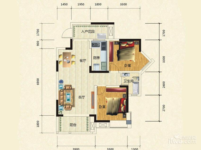 新碧园2室2厅1卫82.7㎡户型图