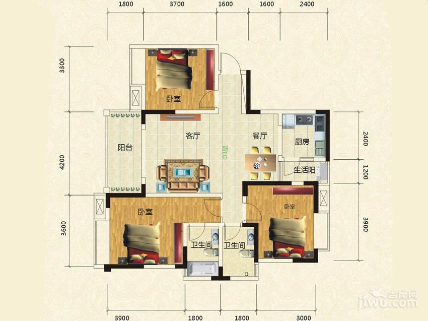 新碧园3室2厅2卫115.7㎡户型图