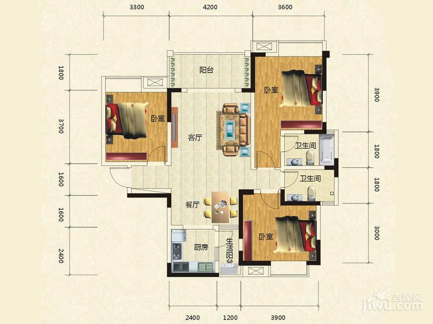 新碧园3室2厅2卫115.7㎡户型图