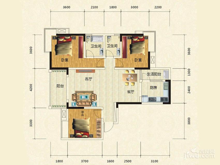 新碧园3室2厅2卫115.7㎡户型图