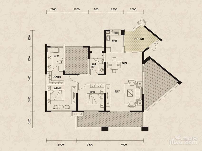 长城半岛城邦2室2厅2卫127㎡户型图