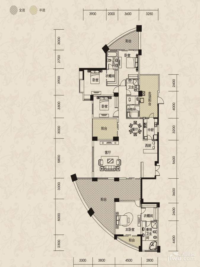 长城半岛城邦4室2厅3卫270㎡户型图