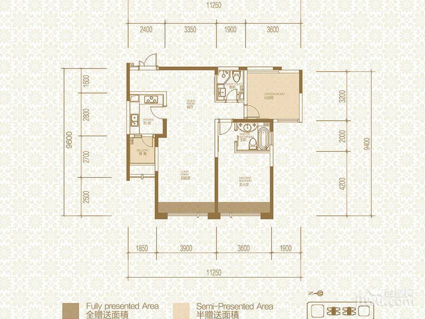 棕榈泉中心写字楼2室2厅2卫101㎡户型图