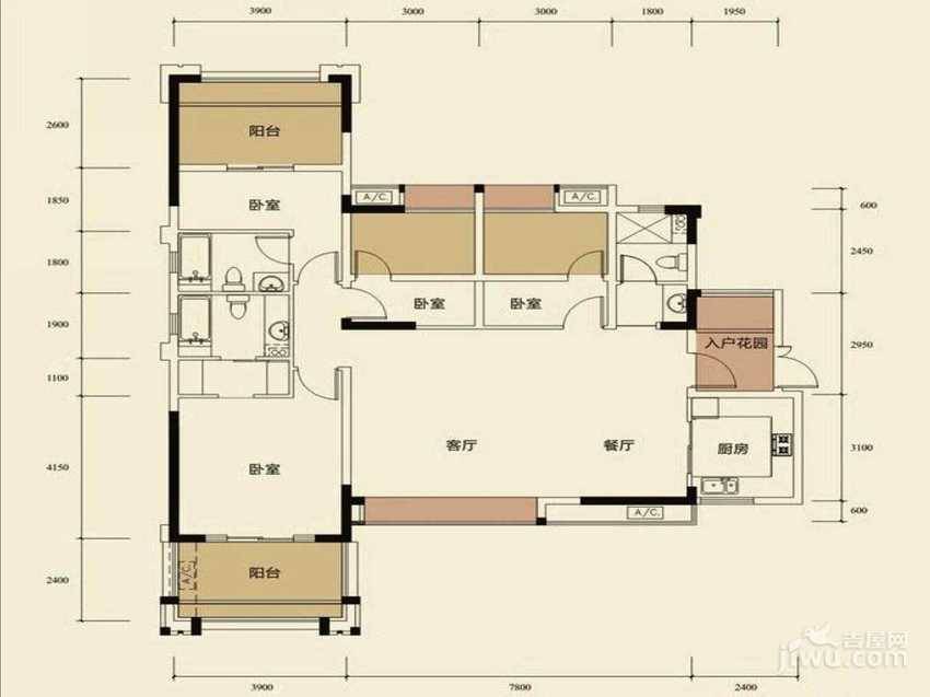 南湖世纪3室2厅3卫143.4㎡户型图