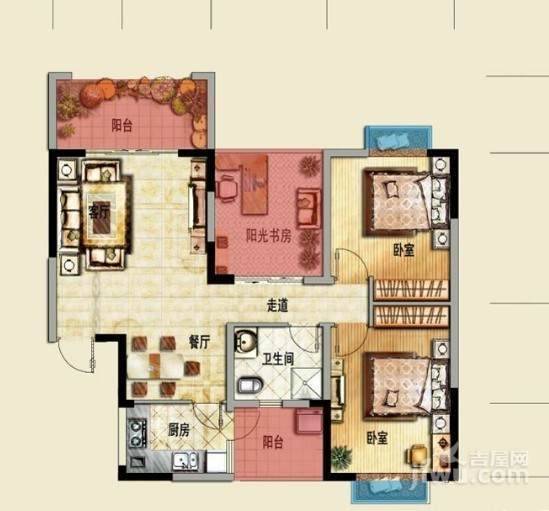 莱茵北郡2室2厅1卫89㎡户型图