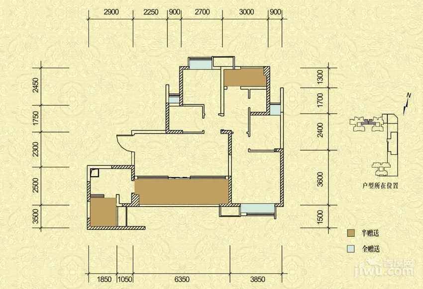 中铁马家公馆3室2厅2卫96.9㎡户型图