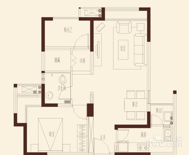 西财学府阳光1室2厅1卫69.3㎡户型图